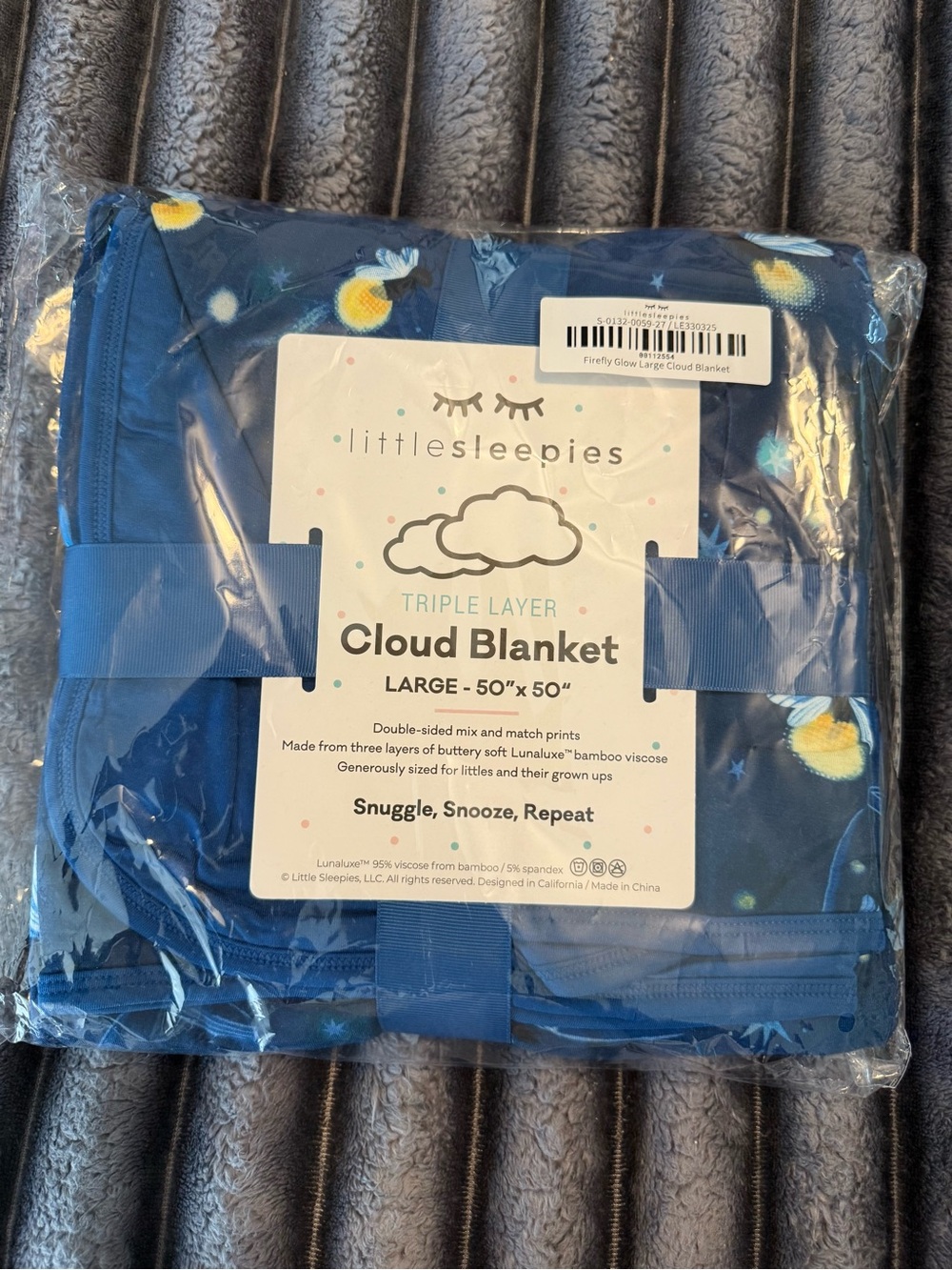 Little Sleepies Navy Cloud Blanket with Yellow Moon Accents